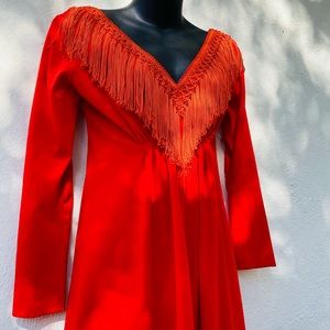 70’s Vintage Fringe V-Neck Dress